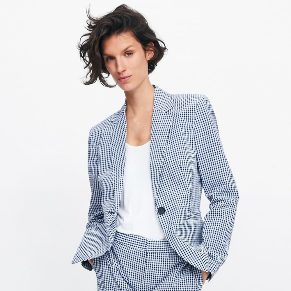 Zara Gingham Blazer in Blue/White